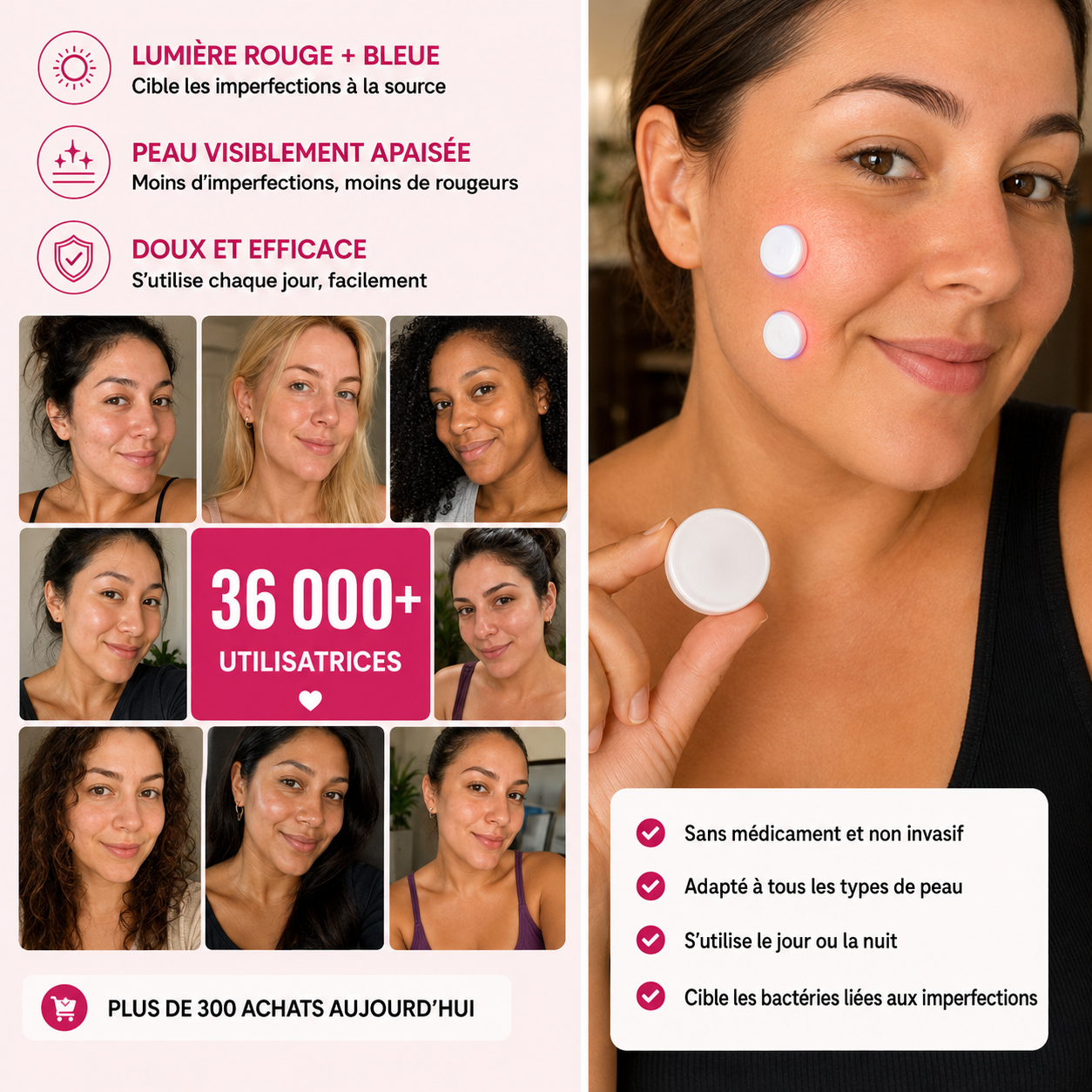 Patchs LED Anti-Imperfections- Photothérapie Rouge & Bleue | Calmeya